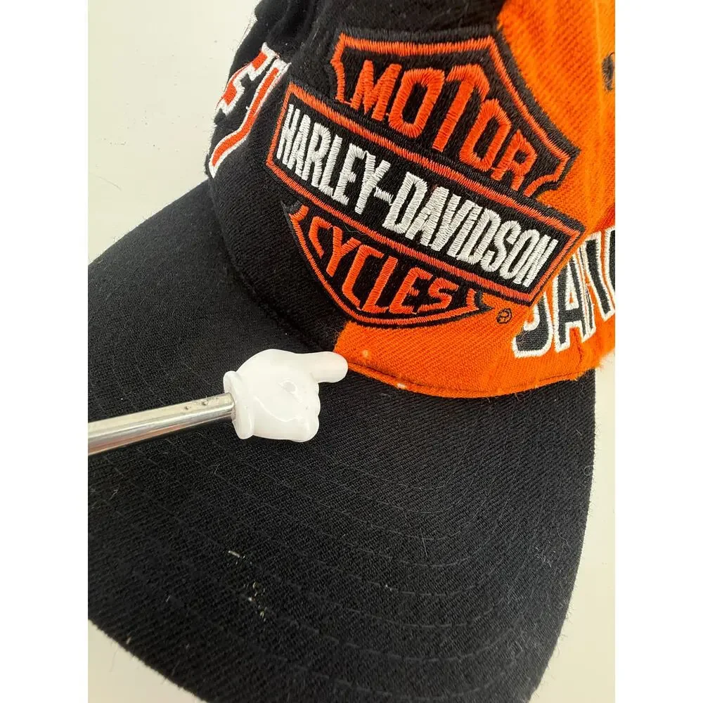 Harley Davidson Vintage 90s Snapback Hat Distressed Biker Orange Black Wool READ